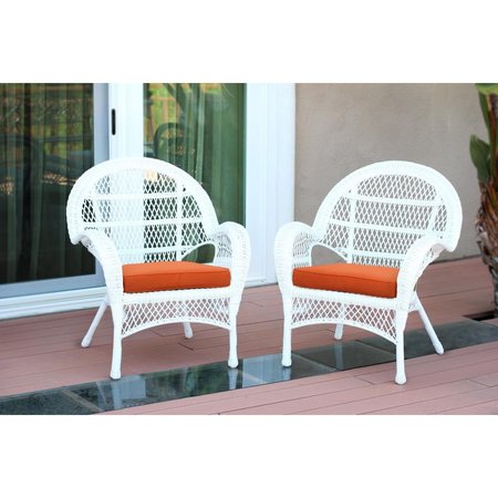 JECO W00209-C-2-FS016-CS White Wicker Chair with Orange Cushion W00209-C_2-FS016-CS